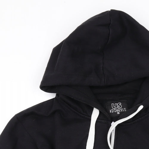 US Apparels Womens Black Cotton Full Zip Hoodie Size 16 Zip
