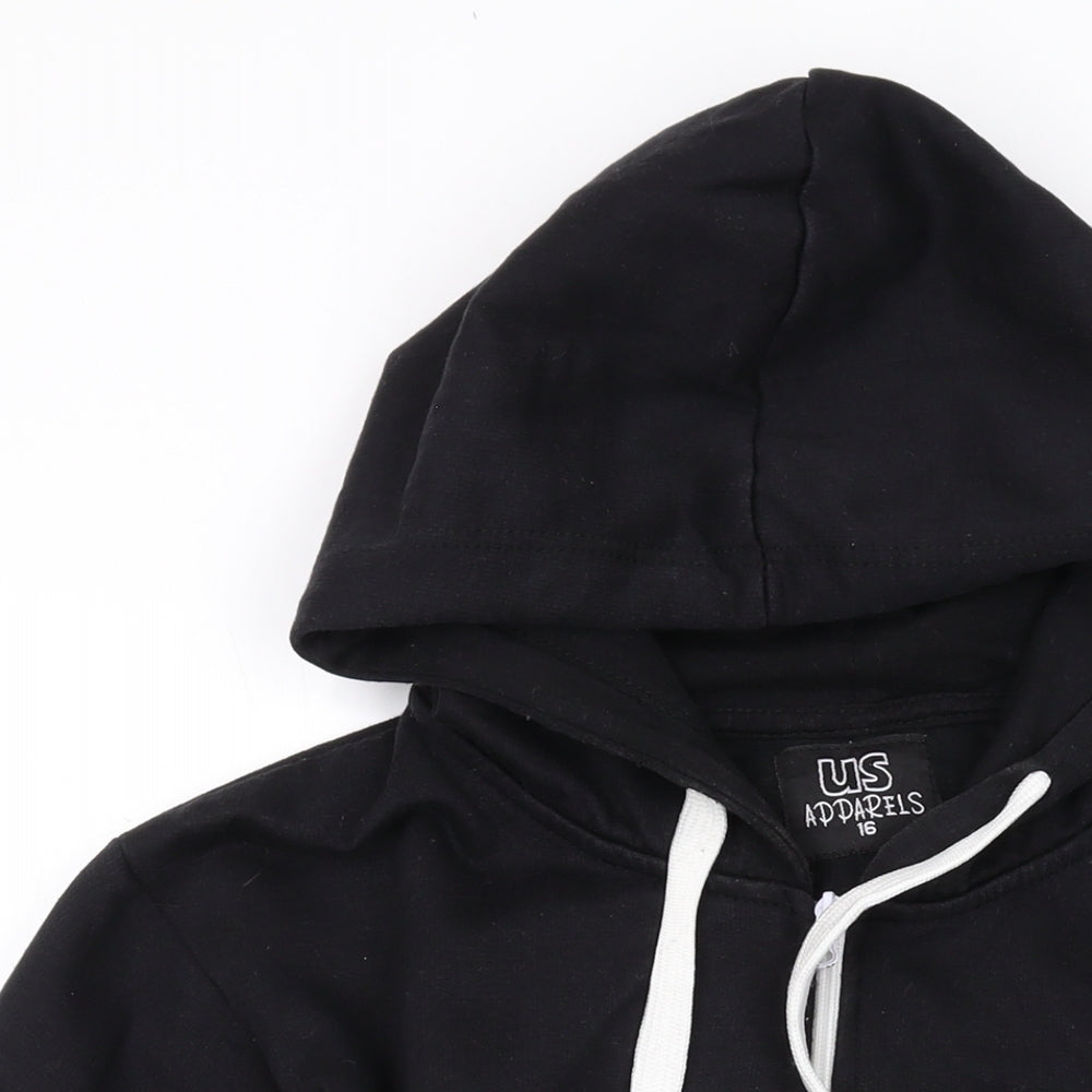 US Apparels Womens Black Cotton Full Zip Hoodie Size 16 Zip