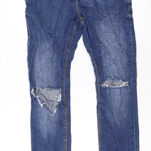 Pull&Bear Womens Blue Cotton Skinny Jeans Size 14 L26 in Regular Zip