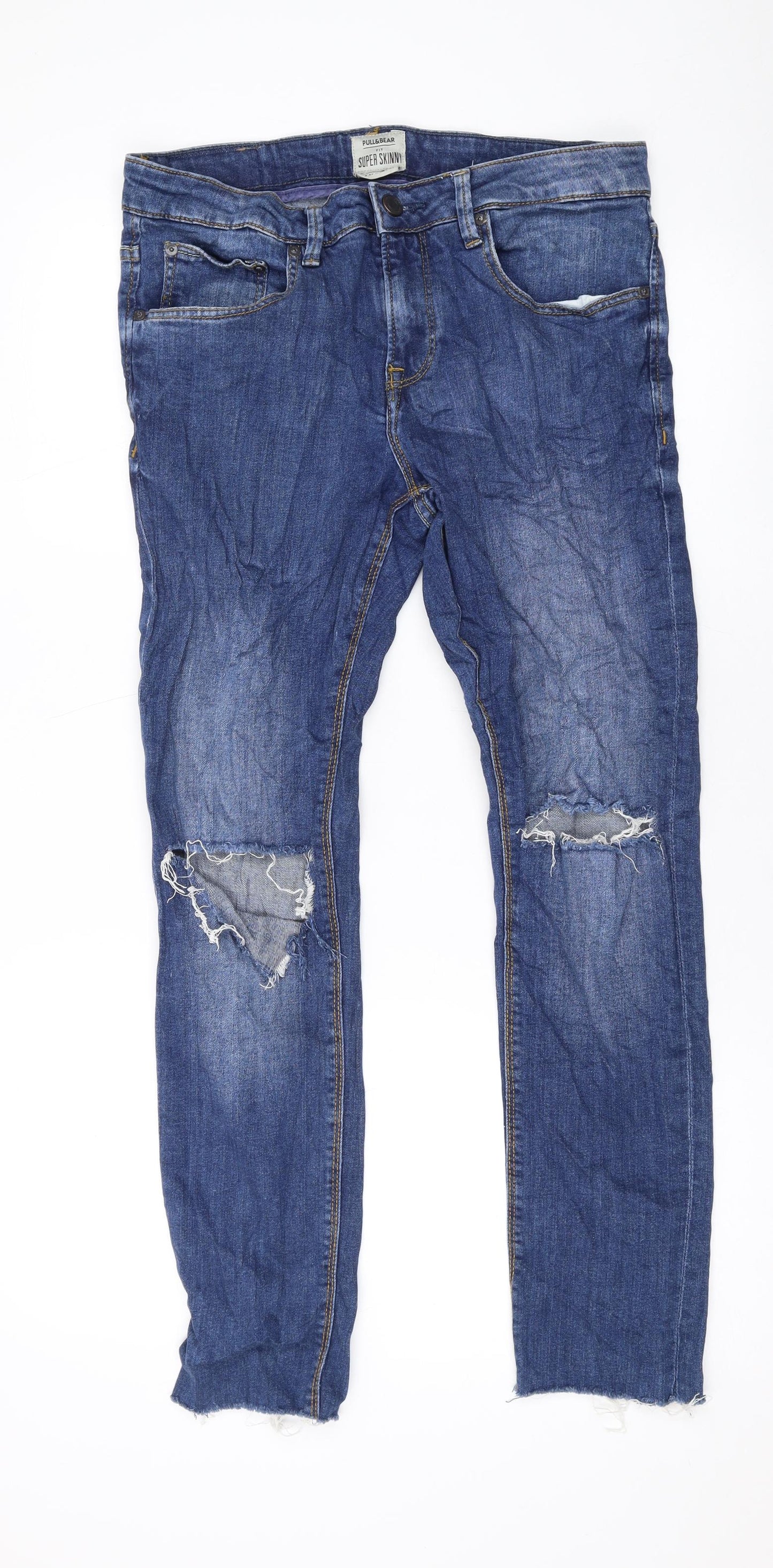 Pull&Bear Womens Blue Cotton Skinny Jeans Size 14 L26 in Regular Zip