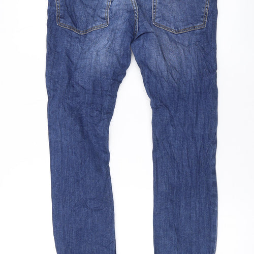 Pull&Bear Womens Blue Cotton Skinny Jeans Size 14 L26 in Regular Zip