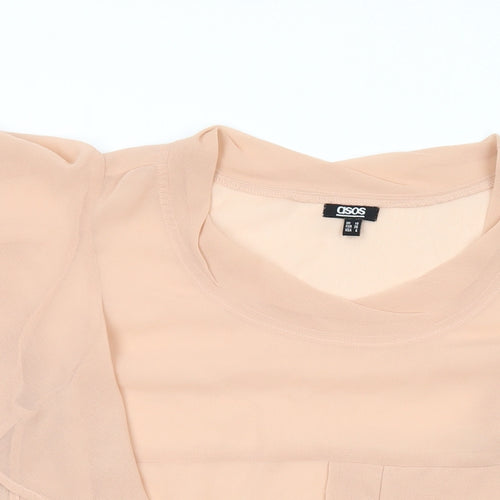 ASOS Womens Pink Polyester Basic T-Shirt Size 10 V-Neck