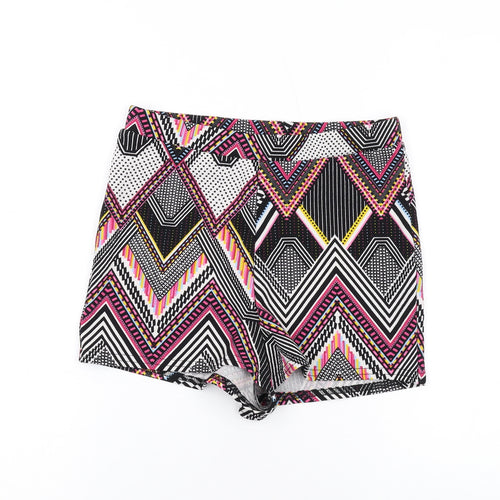 Missguided Womens Multicoloured Geometric Polyester Hot Pants Shorts Size 10 Regular Pull On