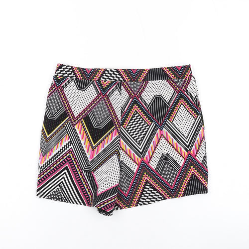 Missguided Womens Multicoloured Geometric Polyester Hot Pants Shorts Size 10 Regular Pull On