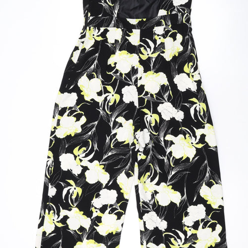 Miss Selfridge Womens Black Floral Polyester Jumpsuit One-Piece Size 10 L21 in Zip