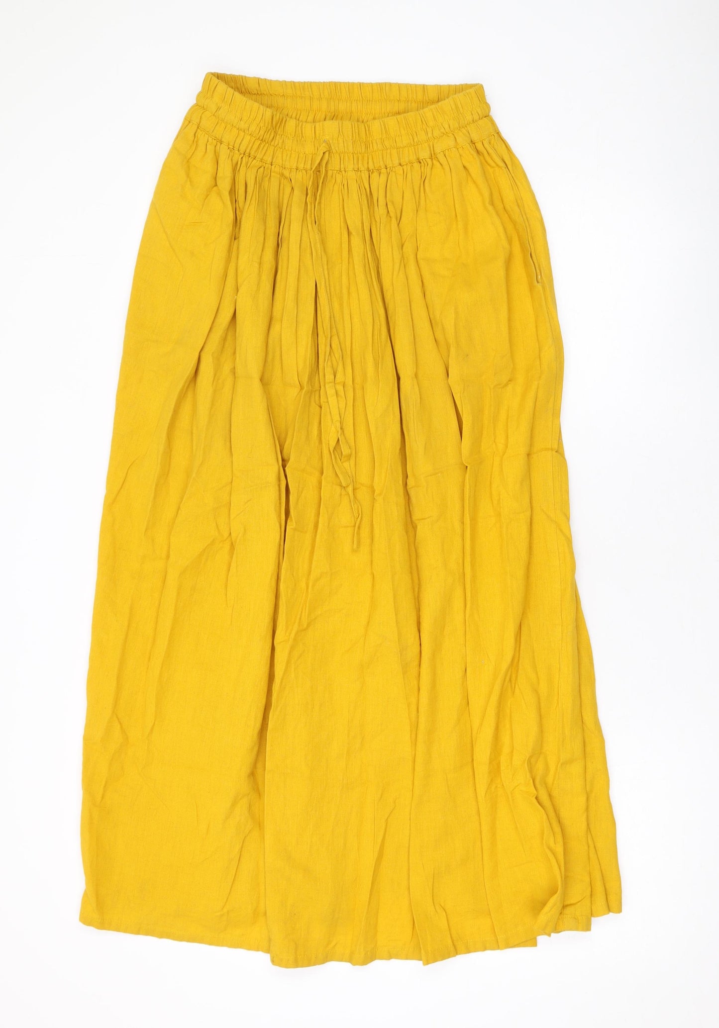 Kemi Telford Womens Yellow Cotton Maxi Skirt Size S Drawstring