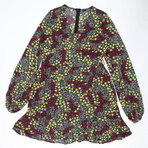 Quiz Womens Multicoloured Floral Polyester A-Line Size 12 V-Neck Zip