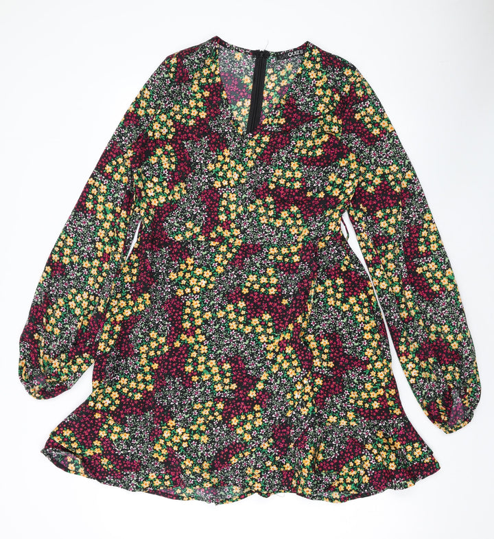 Quiz Womens Multicoloured Floral Polyester A-Line Size 12 V-Neck Zip