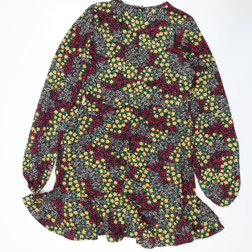 Quiz Womens Multicoloured Floral Polyester A-Line Size 12 V-Neck Zip