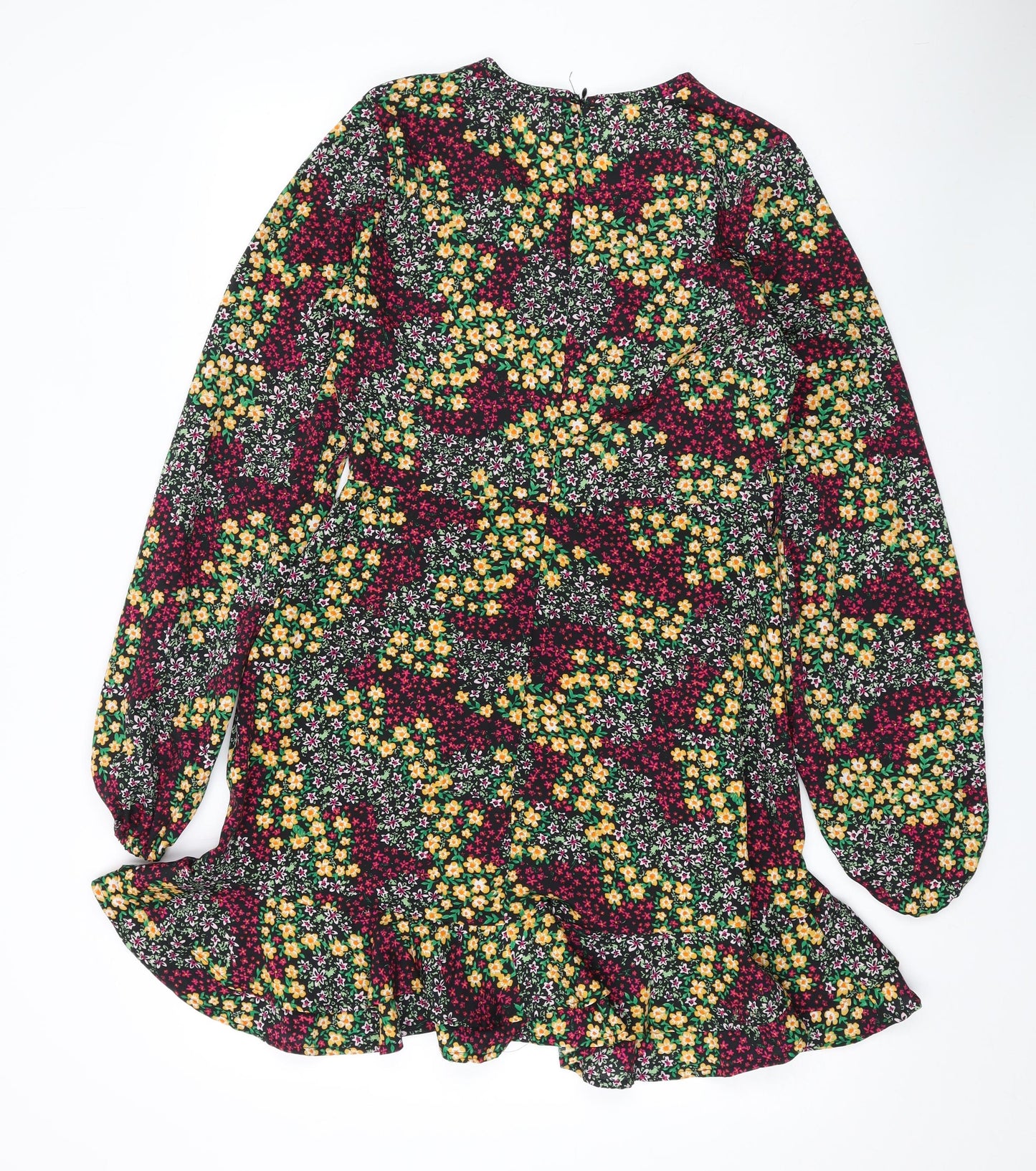 Quiz Womens Multicoloured Floral Polyester A-Line Size 12 V-Neck Zip