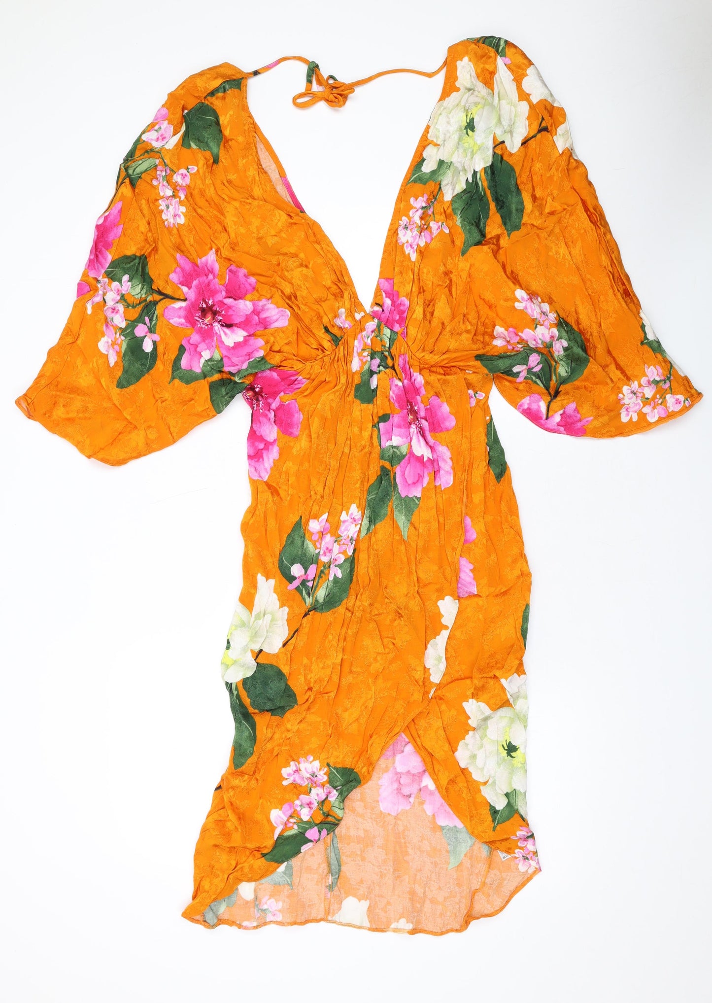 ASOS Womens Orange Floral Viscose A-Line Size 10 V-Neck Zip