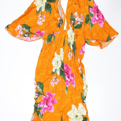 ASOS Womens Orange Floral Viscose A-Line Size 10 V-Neck Zip