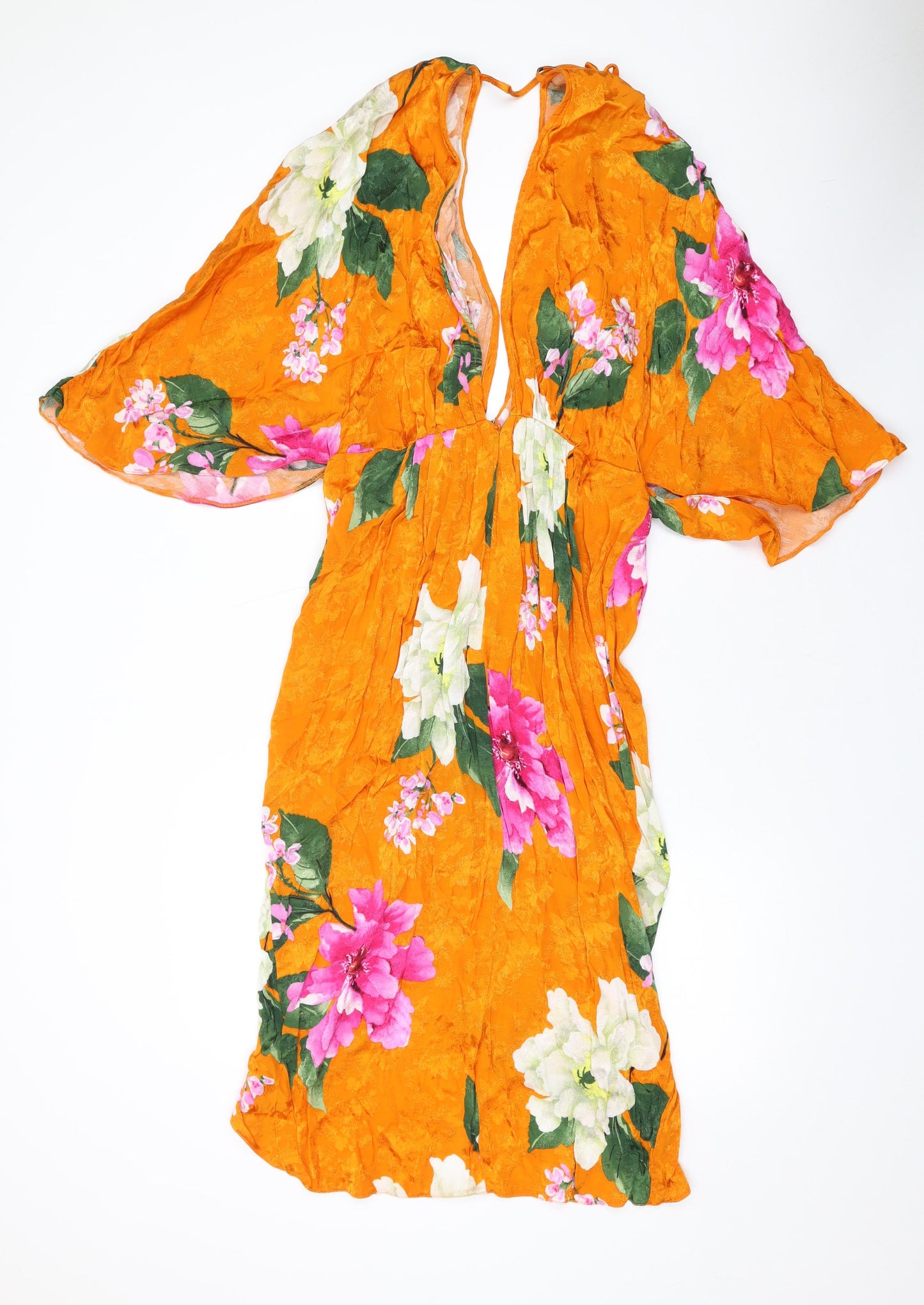 ASOS Womens Orange Floral Viscose A-Line Size 10 V-Neck Zip