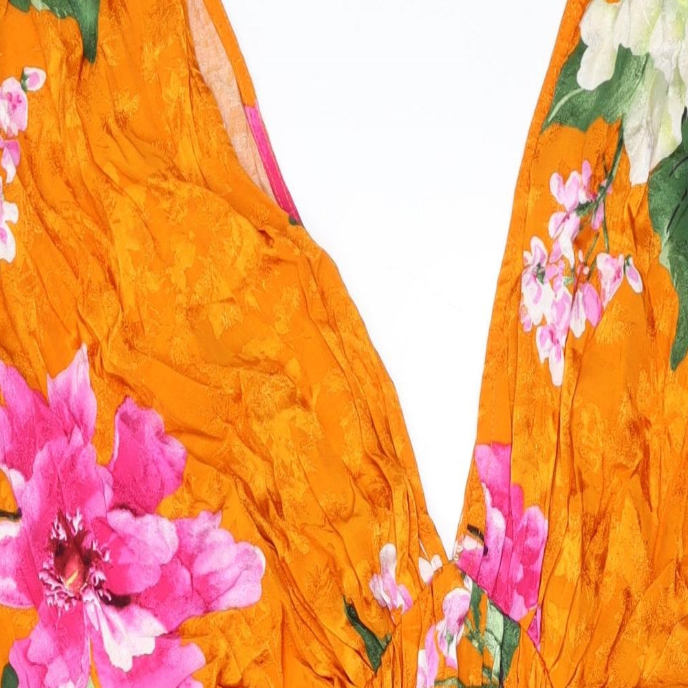 ASOS Womens Orange Floral Viscose A-Line Size 10 V-Neck Zip