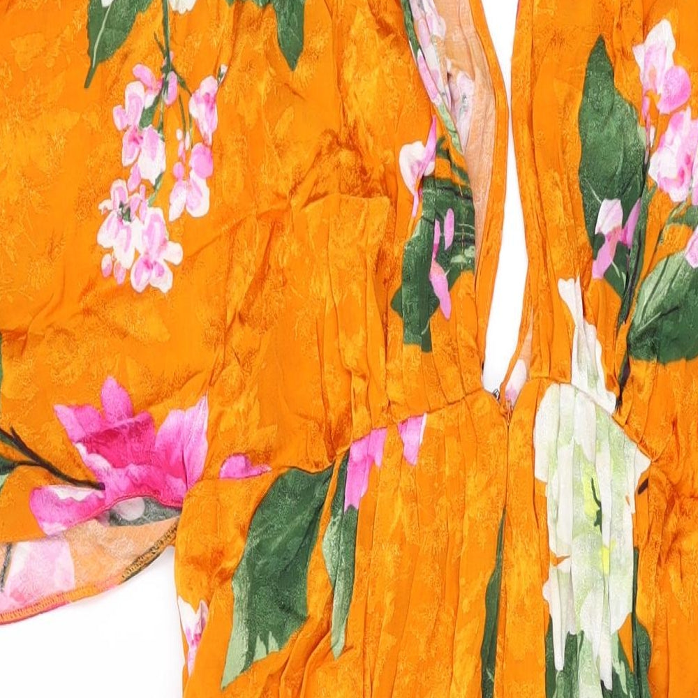 ASOS Womens Orange Floral Viscose A-Line Size 10 V-Neck Zip