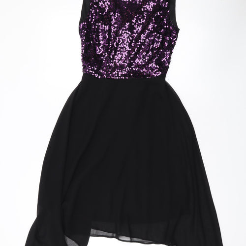 Dorothy Perkins Womens Purple Nylon A-Line Size 6 Scoop Neck Zip - Sequins