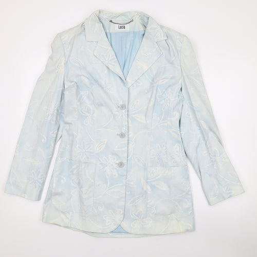 LUCIA Womens Blue Floral Jacket Blazer Size 10 Button