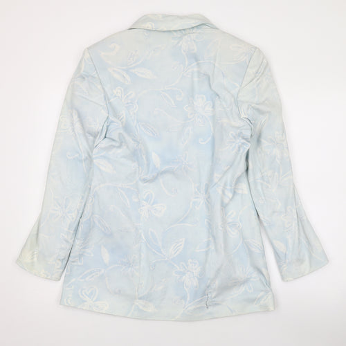 LUCIA Womens Blue Floral Jacket Blazer Size 10 Button