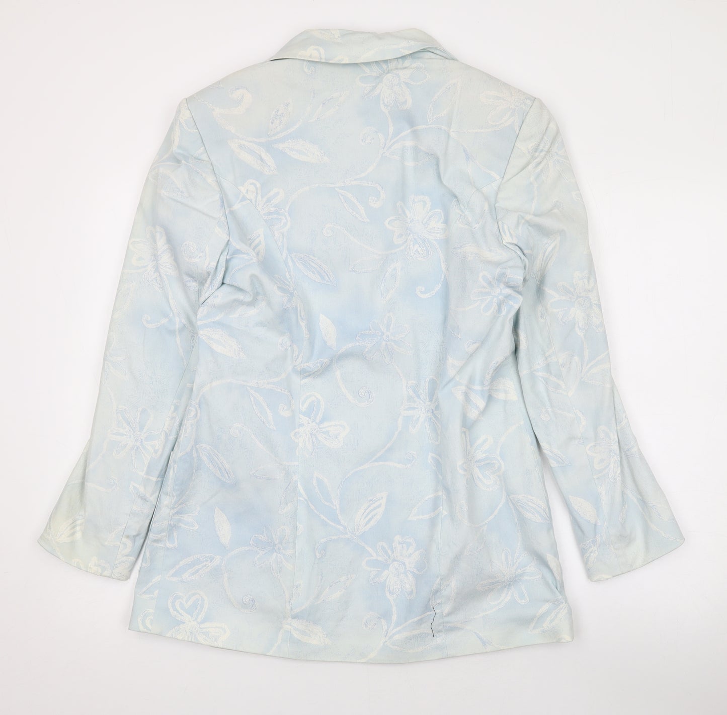 LUCIA Womens Blue Floral Jacket Blazer Size 10 Button