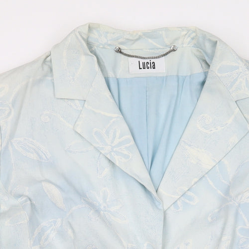 LUCIA Womens Blue Floral Jacket Blazer Size 10 Button