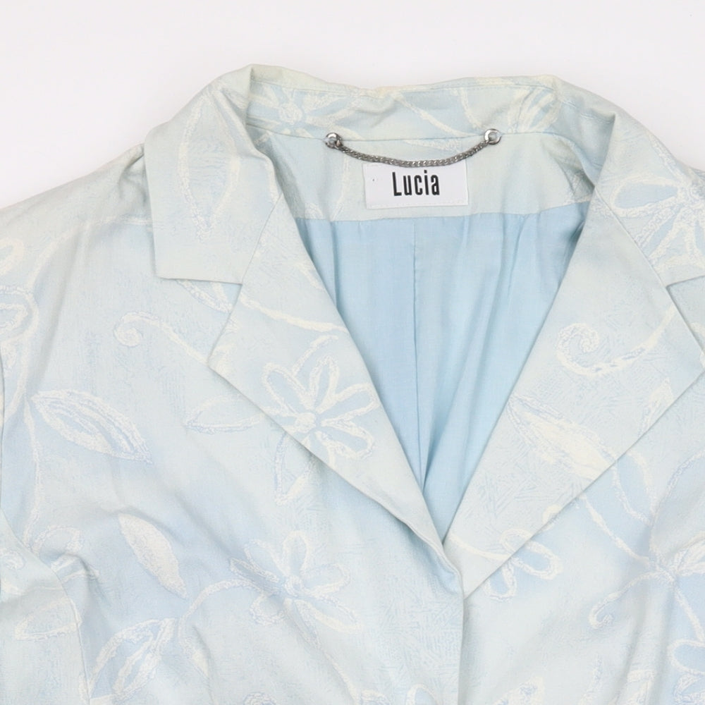 LUCIA Womens Blue Floral Jacket Blazer Size 10 Button
