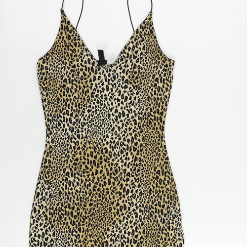 Divided by H&M Womens Beige Animal Print Polyester Bodycon Size 4 V-Neck Pullover