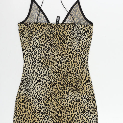 Divided by H&M Womens Beige Animal Print Polyester Bodycon Size 4 V-Neck Pullover