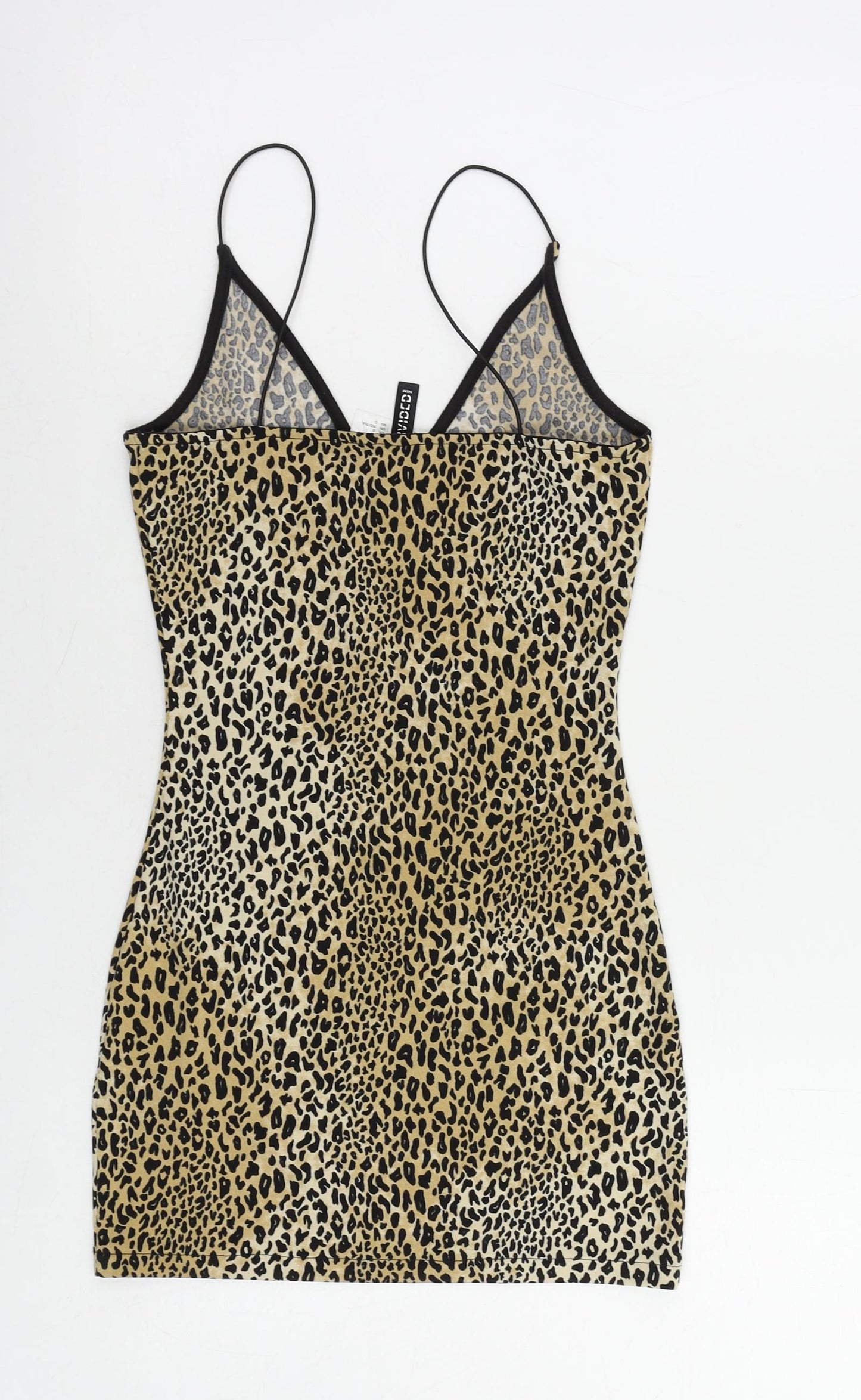 Divided by H&M Womens Beige Animal Print Polyester Bodycon Size 4 V-Neck Pullover