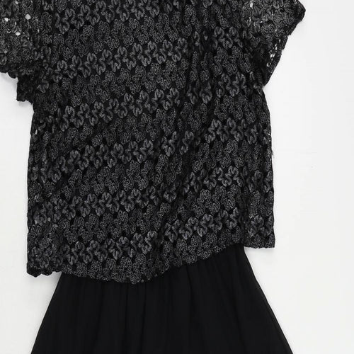 River Island Womens Black Polyester Fit & Flare Size 8 Round Neck Button - Lace Overlay