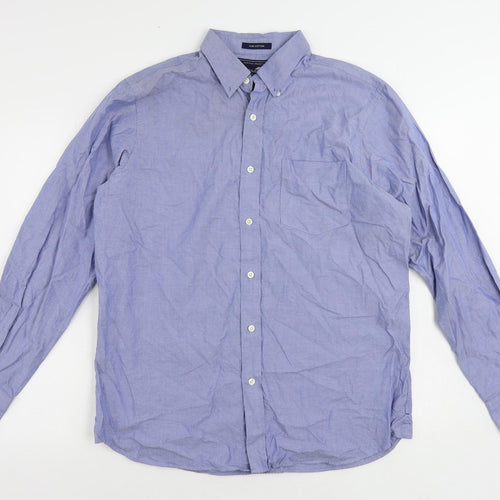 Stone Bay Mens Blue Cotton Button-Up Size M Collared Button