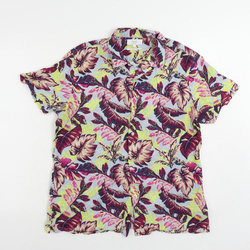 NEXT Mens Multicoloured Geometric Viscose Button-Up Size L Collared Button