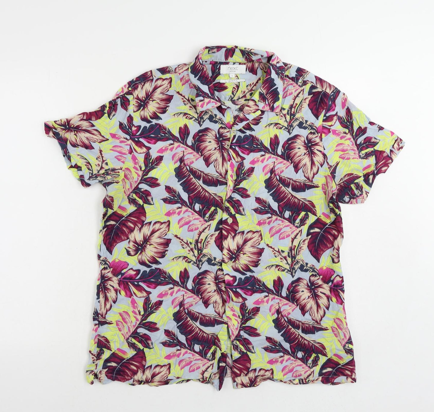 NEXT Mens Multicoloured Geometric Viscose Button-Up Size L Collared Button