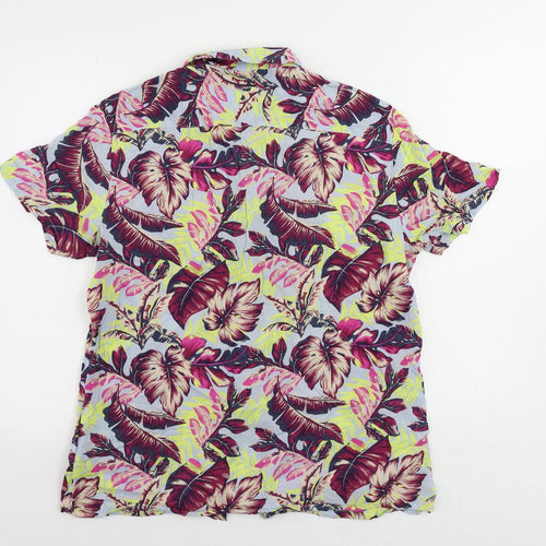 NEXT Mens Multicoloured Geometric Viscose Button-Up Size L Collared Button