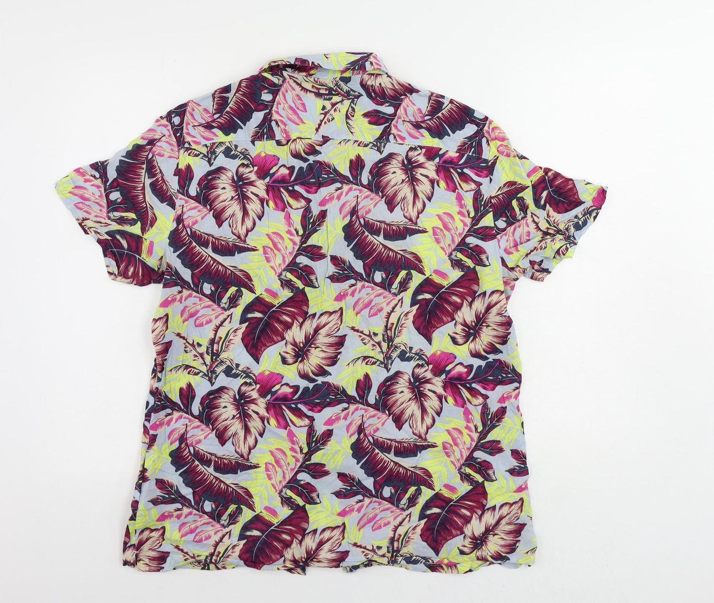 NEXT Mens Multicoloured Geometric Viscose Button-Up Size L Collared Button