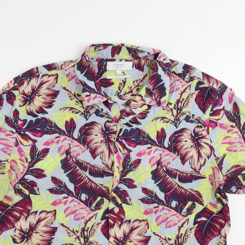 NEXT Mens Multicoloured Geometric Viscose Button-Up Size L Collared Button
