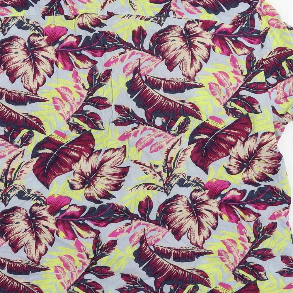 NEXT Mens Multicoloured Geometric Viscose Button-Up Size L Collared Button