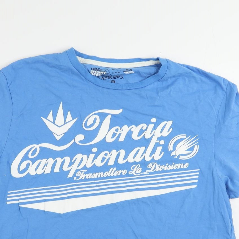 Denim Seventy Three Womens Blue Cotton Basic T-Shirt Size XL Crew Neck