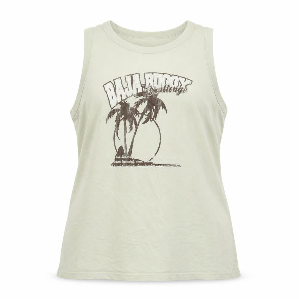 Front view of Lee Cooper women’s green polyester basic tank, size XL, round neck - baja palms