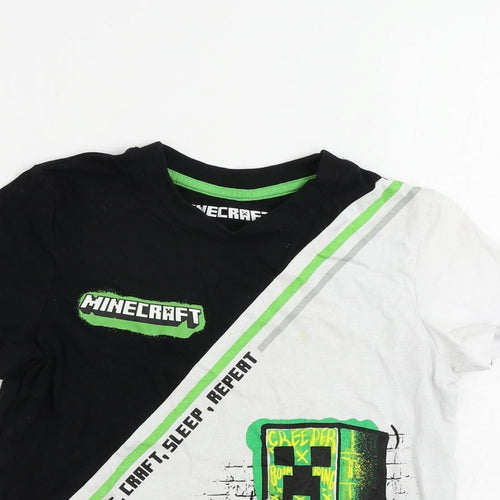 Minecraft Boys Black Colourblock Cotton Pullover T-Shirt Size 8-9 Years Crew Neck Pullover