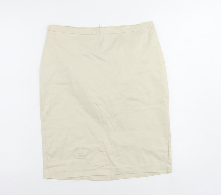 United Colors of Benetton Womens Beige Cotton Straight & Pencil Skirt Size 10 Zip