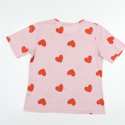 Boohoo Womens Pink Geometric Polyester Basic T-Shirt Size XL Round Neck - Heart Pattern