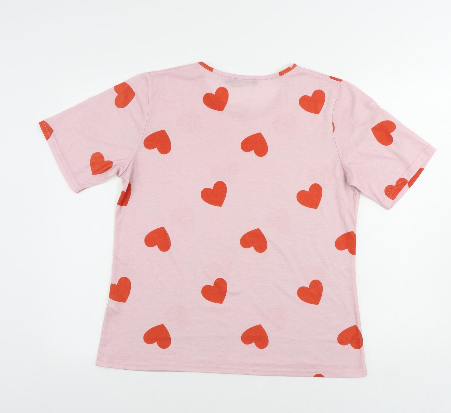 Boohoo Womens Pink Geometric Polyester Basic T-Shirt Size XL Round Neck - Heart Pattern
