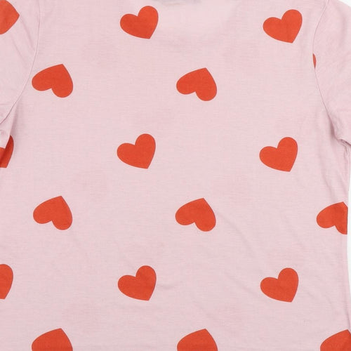 Boohoo Womens Pink Geometric Polyester Basic T-Shirt Size XL Round Neck - Heart Pattern