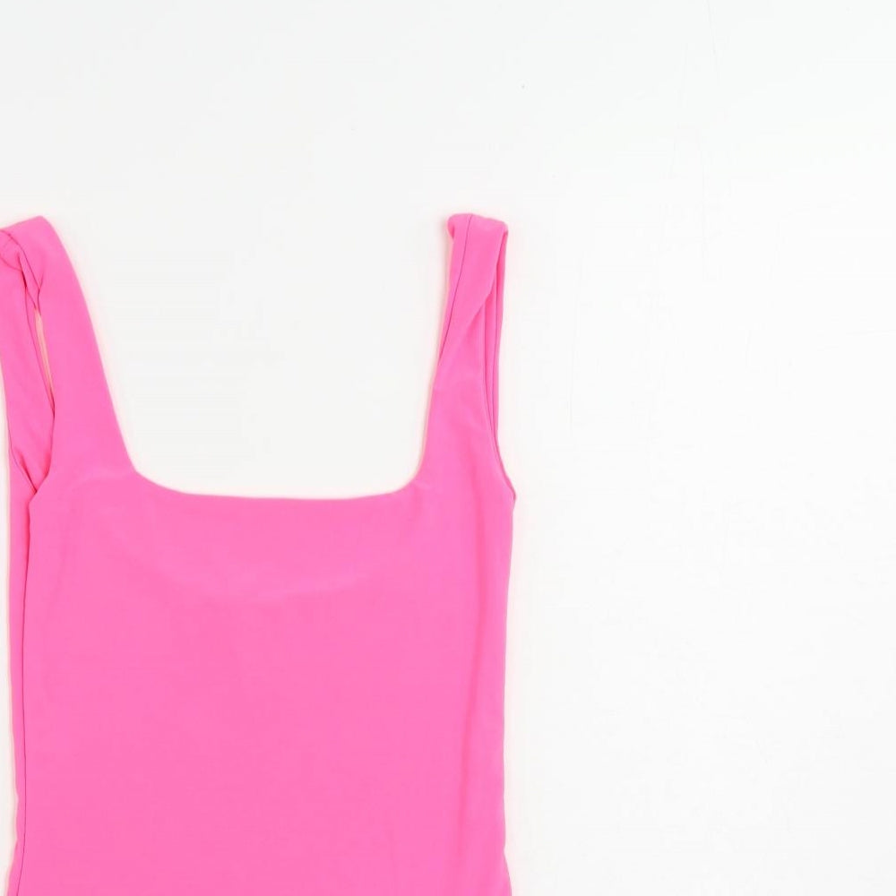 PRETTYLITTLETHING Womens Pink Polyester Bodysuit One-Piece Size 6 Snap