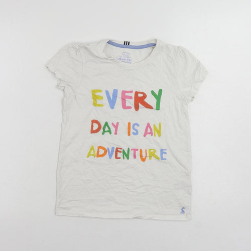 Joules Girls White Cotton Pullover T-Shirt Size 10 Years Crew Neck Pullover - Slogan