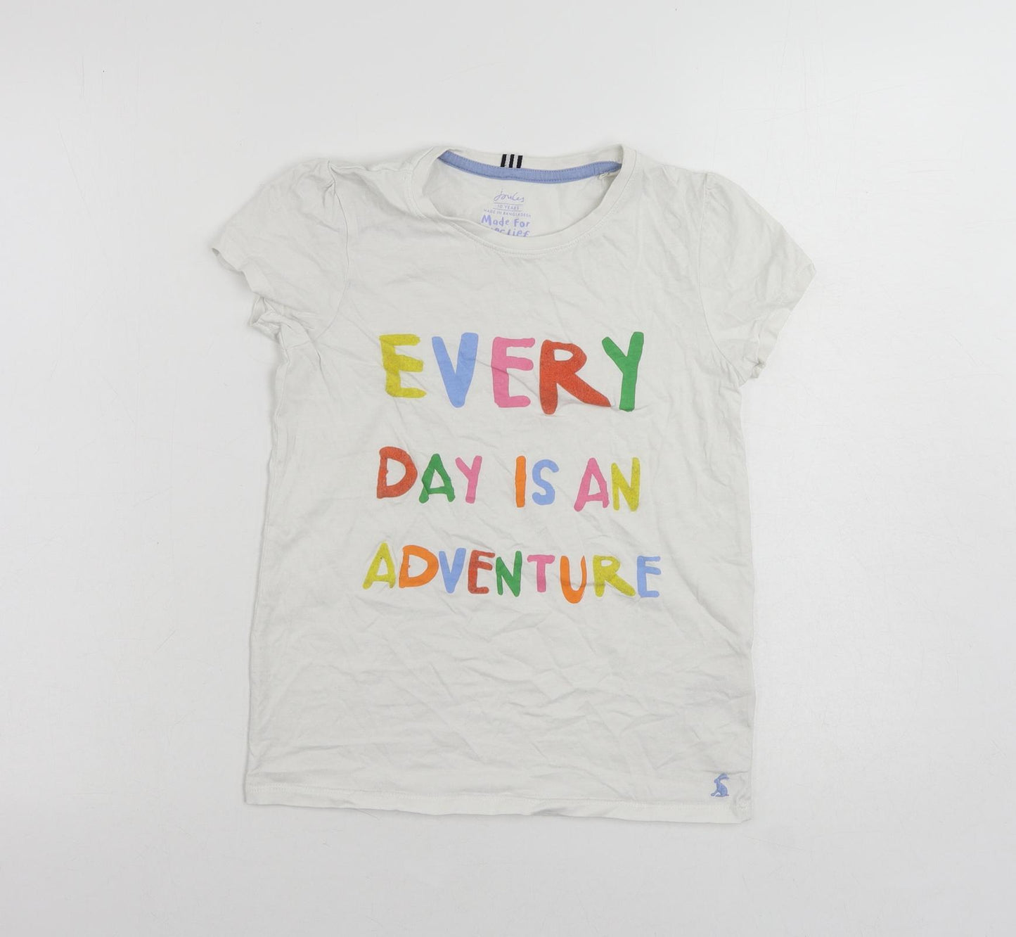 Joules Girls White Cotton Pullover T-Shirt Size 10 Years Crew Neck Pullover - Slogan