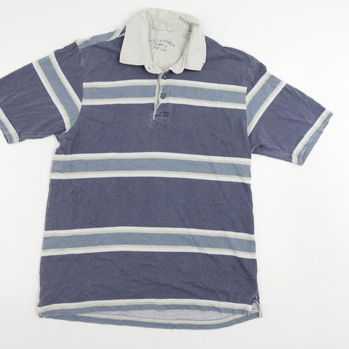 Blue Harbour Mens Blue Striped Cotton Polo Size S Collared Button