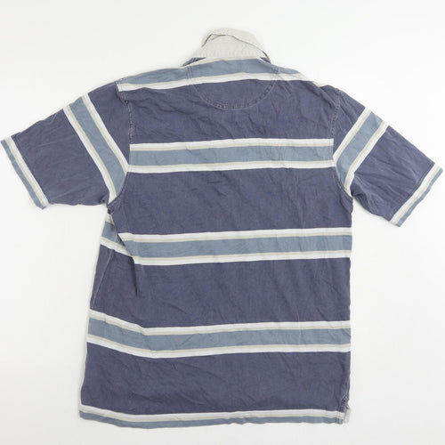 Blue Harbour Mens Blue Striped Cotton Polo Size S Collared Button