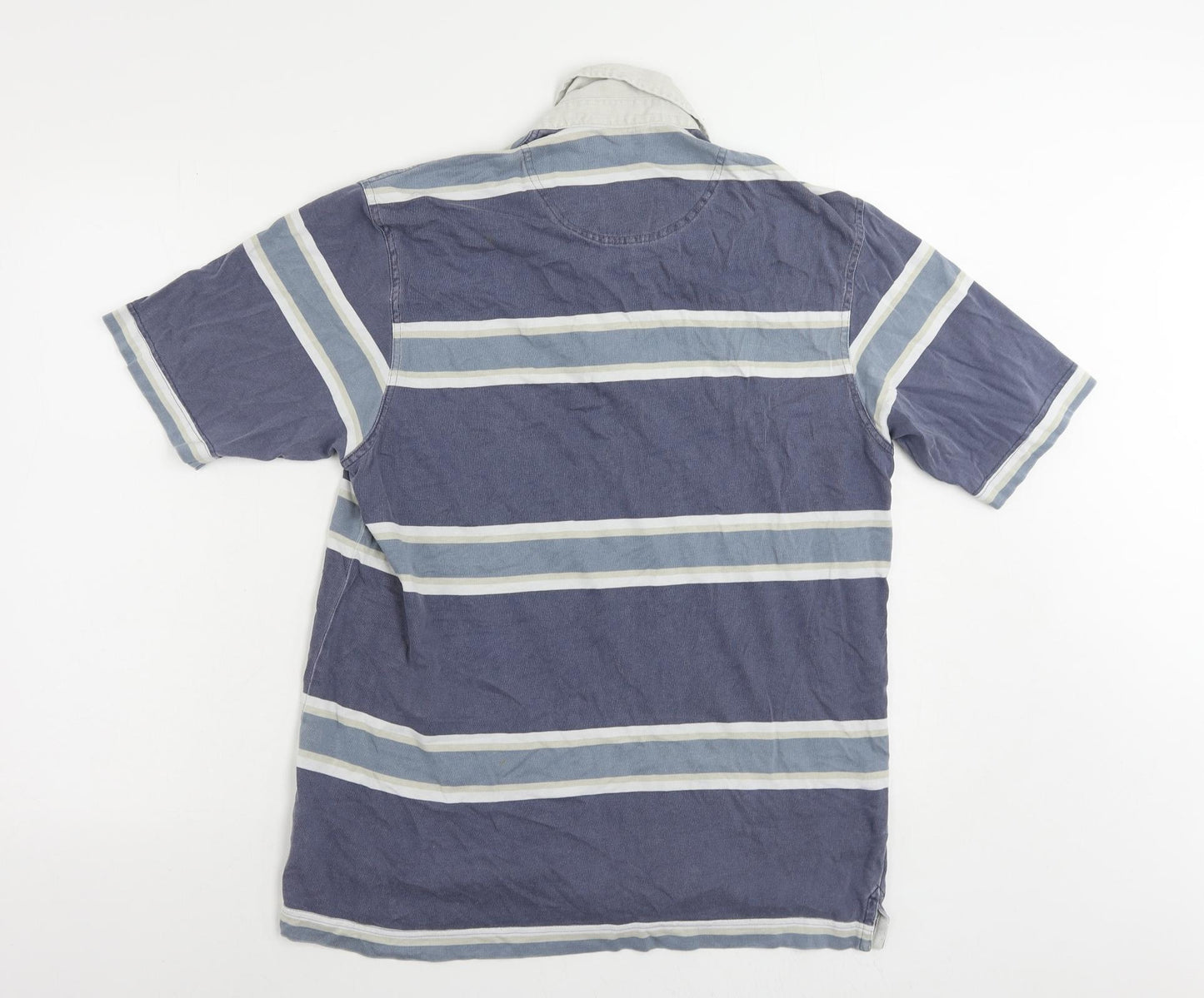 Blue Harbour Mens Blue Striped Cotton Polo Size S Collared Button