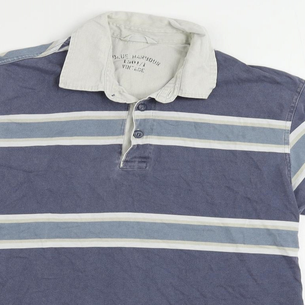 Blue Harbour Mens Blue Striped Cotton Polo Size S Collared Button